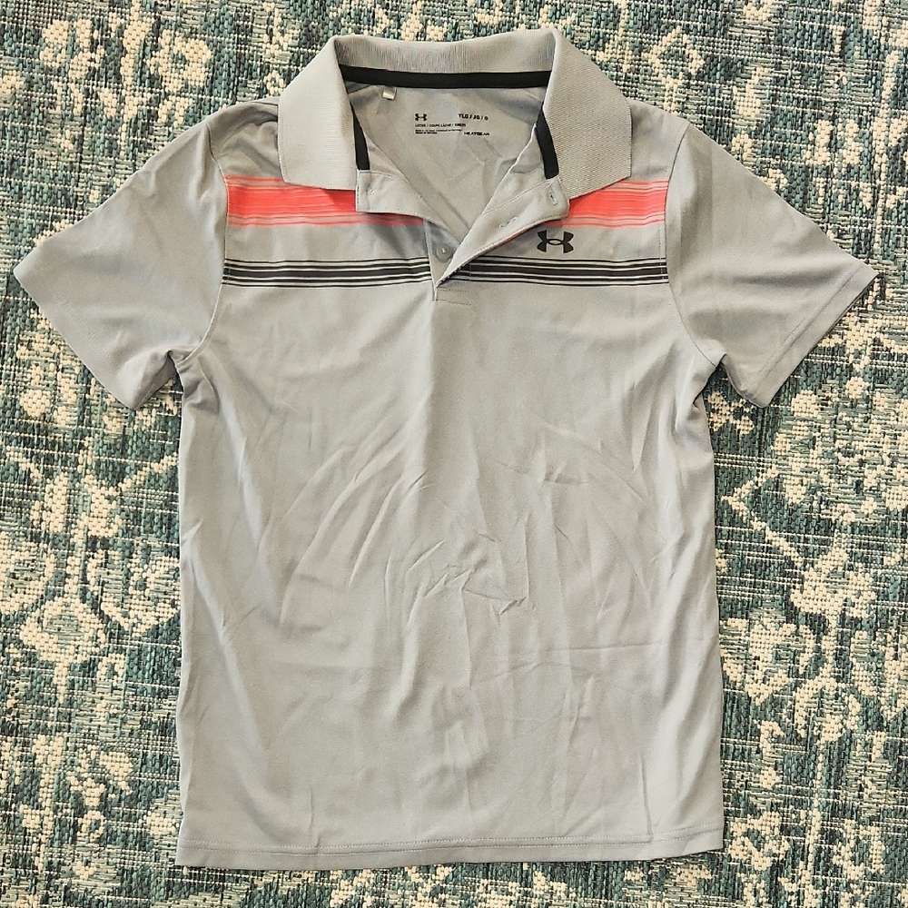 Under Armour Light Gray Polo with Coral and Black Accents